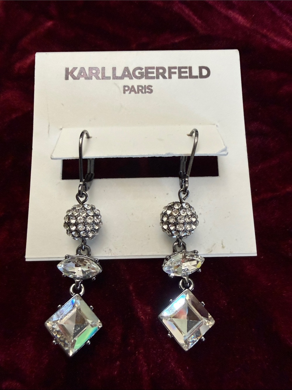 NWT Karl Lagerfeld Silver-Tone Crystal Drop Earrings
